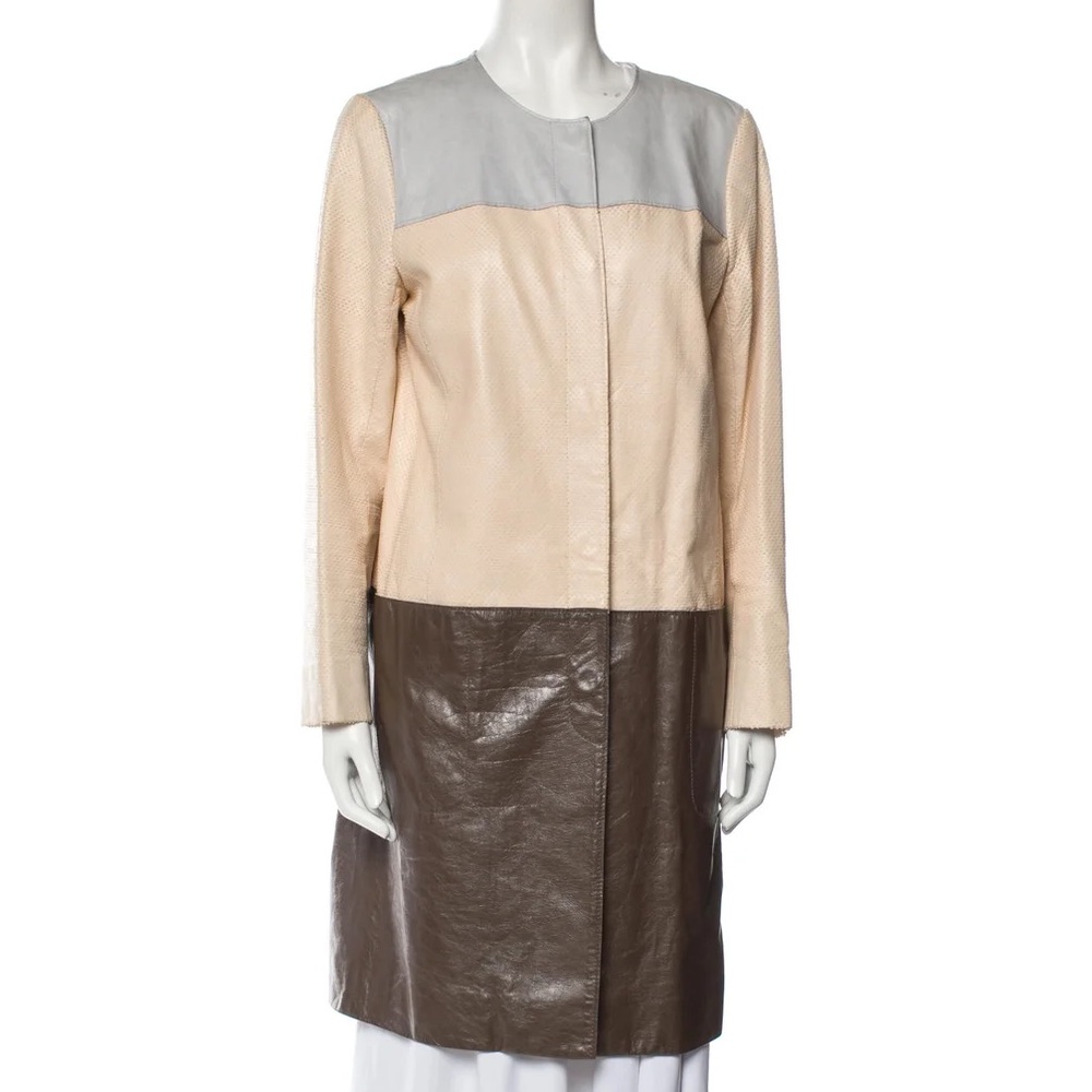 Tory Burch Leather Snakeskin Colorblock Pattern Coat
